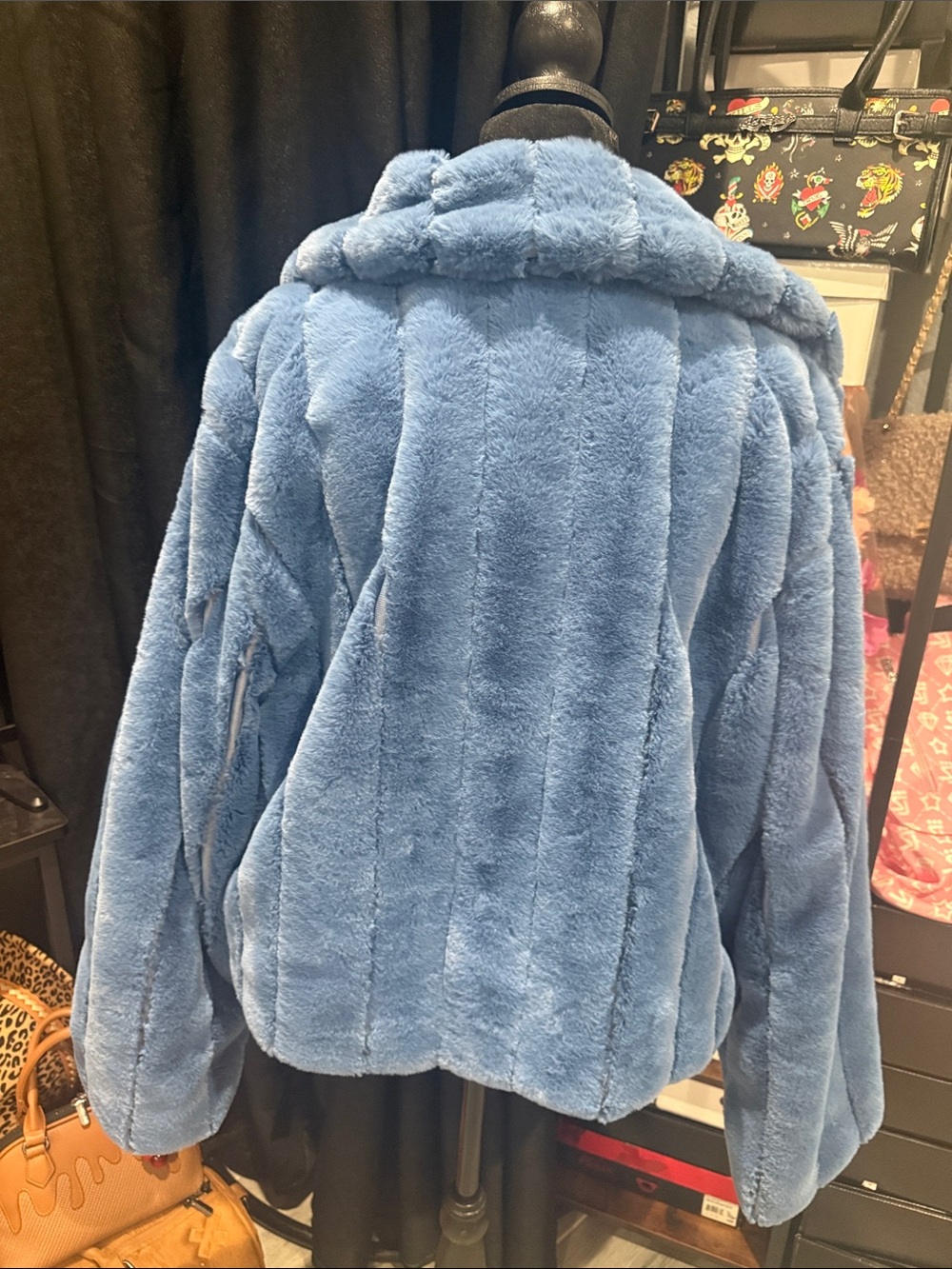Fashion Nova Dusty Blue Plush Teddy Jacket - Picture 7 of 8